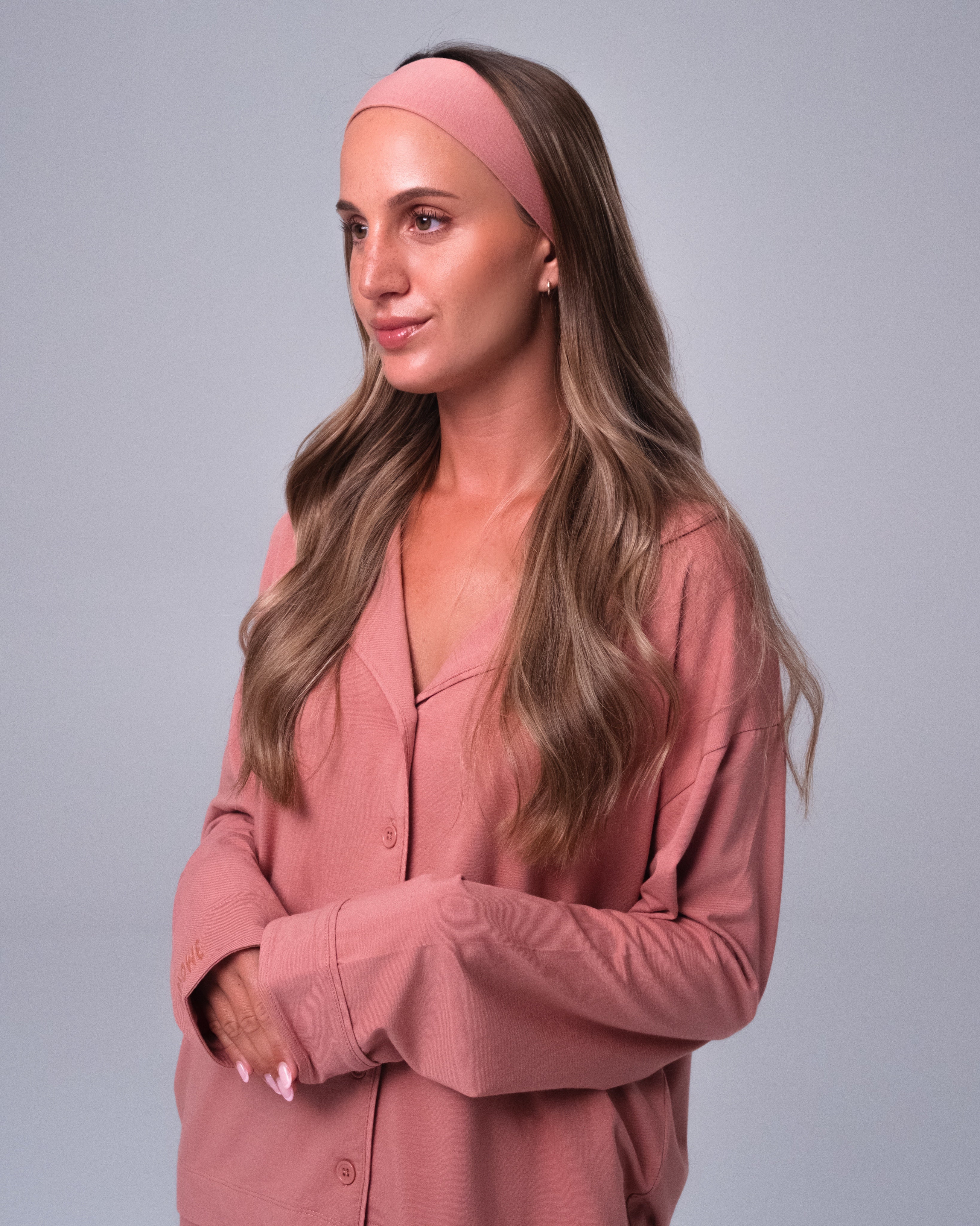 Whisper Soft Pyjamas Set med matchande scrunchie & hårband - Ash Rose