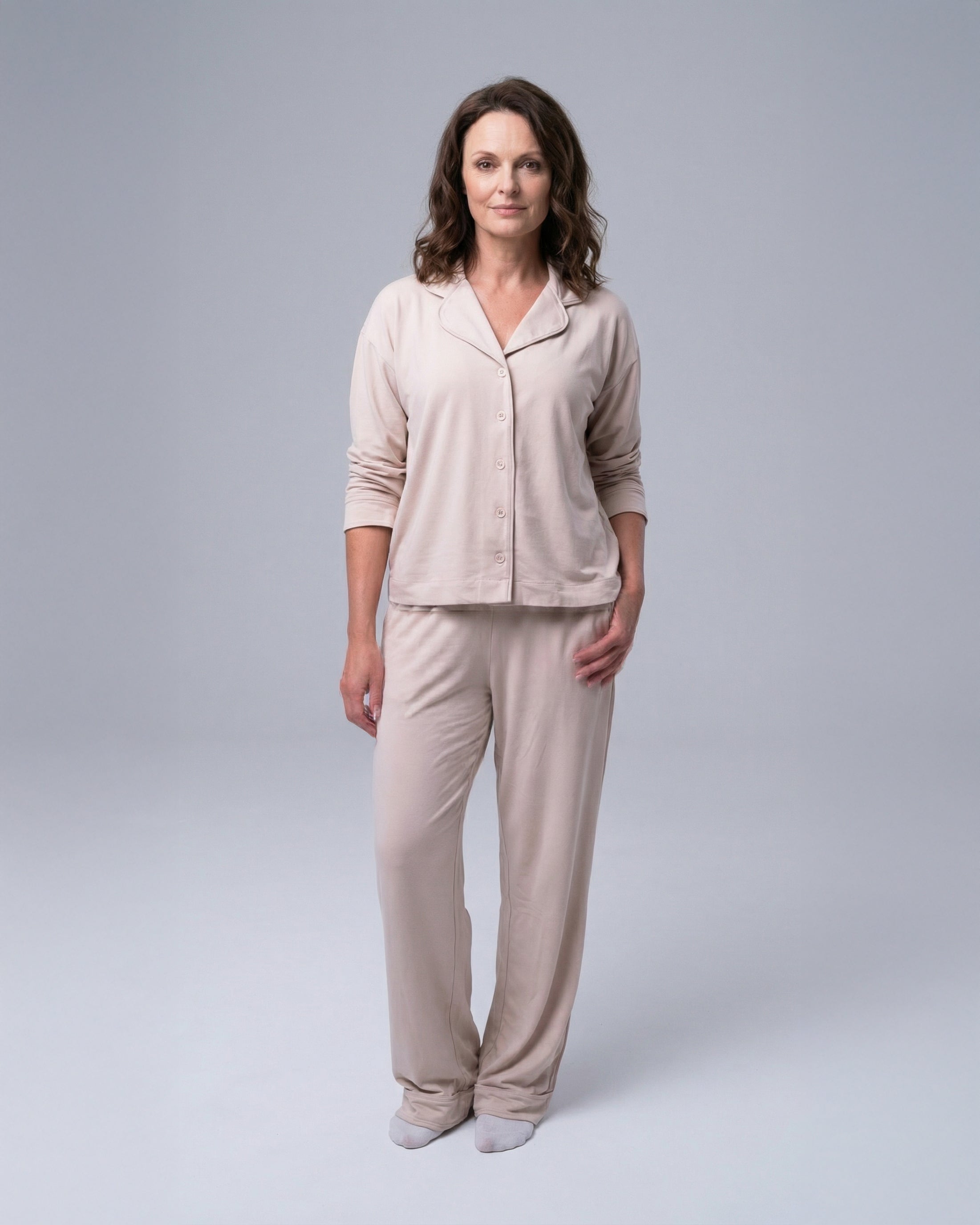 Whisper Soft Pyjamas Set med matchande scrunchie & hårband - Beige